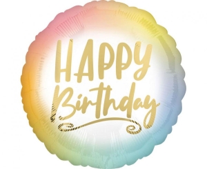 Balon foliowy Happy Birthday Ombre złoty napis okrągły 18 cali