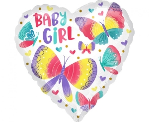 Balon foliowy serce Baby Girl Watercolor Butterflies 18 cali