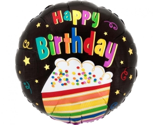 Balon foliowy Happy Birthday Rainbow cake okrągły 18 cali