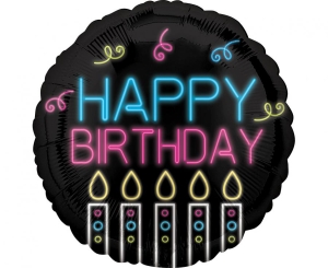 Balon foliowy Happy Birthday neon okrągły 18 cali