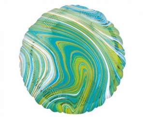 Balon foliowy Marblez - okrągły niebiesko-zielony 18 cali