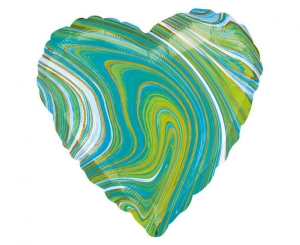 Balon foliowy serce Marblez niebiesko-zielone 18 cali