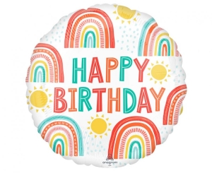 Balon foliowy owalny Happy Birthday retro rainbow okrągły 18 cali