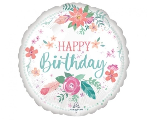 Balon foliowy Happy Birthday kwiaty okrągły 18 cali