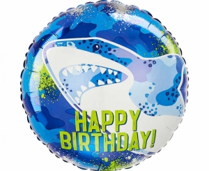 Balon foliowy Rekin Shark Happy Birthday okrągły 18 cali