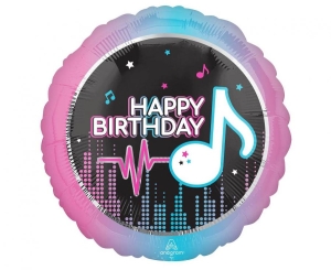 Balon foliowy Happy Birthday nuta okrągły 18 cali