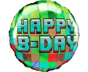 Balon foliowy Happy Birthday Pixel okrągły 18 cali