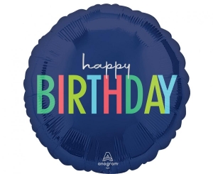 Balon foliowy Happy Birthday modern okrągły 18 cali