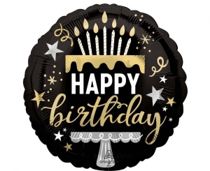 Balon foliowy tort Happy Birthday surprise okrągły 18 cali