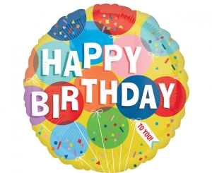 Balon foliowy Happy Birthday sunny balloons okrągły 18 cali