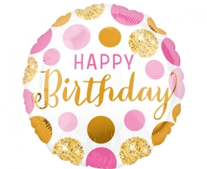Balon foliowy Happy Birthday pink and gold okrągły 18 cali