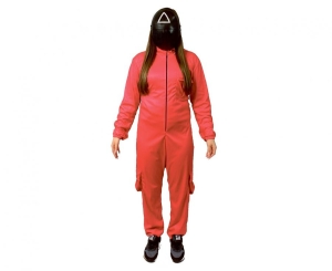 Strój Gra w Kolory Czerwony - Trójkąt (kombinezon z kapturem pasek maska) rozm. 38