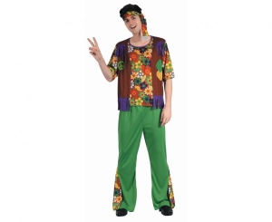 Strój dla dorosłych Kolorowy Hipis (opaska bluzka spodnie) rozm. 52