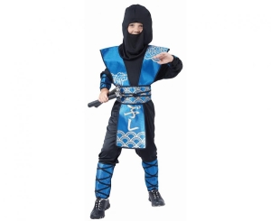 Strój dla dzieci Niebieski Ninja (koszula spodnie kominiarka kamizelka kuloodporna rękawice nagolenniki) rozm.130/140 cm