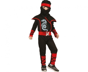 Strój dla dzieci Ninja (kaptur chusta na głowę kamizelka kombinezon pasek) rozm. 92/104 cm