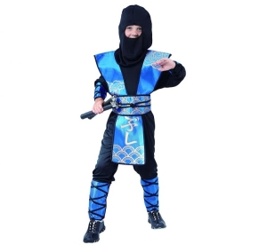 Strój dla dzieci Niebieski Ninja (kaptur bluza spodnie osłony rąk nóg i ciała) rozm. 110/120 cm