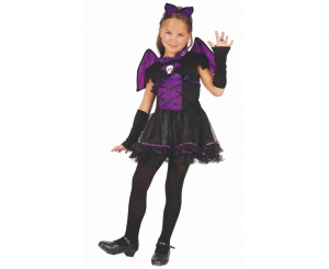 Strój dla dzieci Czarownica Nietoperz (sukienka skrzydła rękawiczki opaska) rozm. 130/140 cm
