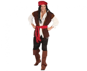 Strój dla dorosłych Pirat (bluzka z kamizelką spodnie z nakładkami na buty pasek nakrycie głowy) rozm. uniw.