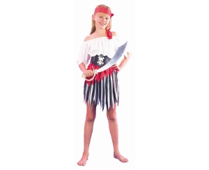 Strój dla dzieci Pasiasta Piratka (bluzka spódnica pasek opaska) rozm.120/130 cm