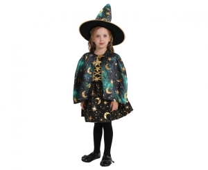 Strój dla dzieci Zielona Czarodziejka ( peleryna kapelusz) rozm. 92/104 cm
