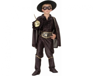 Strój dla dzieci Mistrz Szpad (bluzka spodnie z nakładkami peleryna maska kapelusz pasek) rozm.110/120 cm