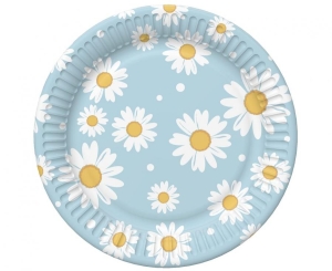 Talerzyki papierowe niebieskie stokrotki 18 cm 6 szt