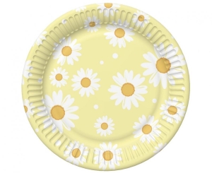 Talerzyki papierowe żółte stokrotki 18 cm 6 szt