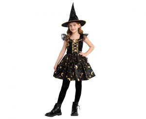 Strój dla dzieci Czarna Czarownica ( sukienka kapelusz) rozm. 110/120 cm