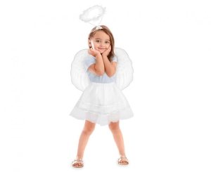 Strój dla dzieci Aniołek (spódniczka z tasiemkami skrzydła aureolka)