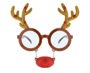 Okulary Renifer z nosem i rogami