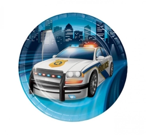 Talerzyki papierowe POLICE PARTY 17 cm 8 szt