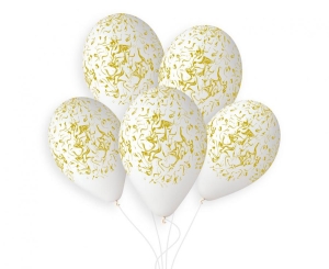 Balony Marble białe złote nadruki 13 cali 5 szt