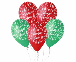 Balony Wesołych Świąt czerwone i zielone 13 cali 5 szt