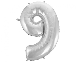 Balon foliowy cyfra 9 srebrna 92 cm