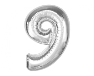 Balon foliowy cyfra 9 srebrna 92 cm