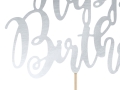 Topper na tort happy birthday srebrny