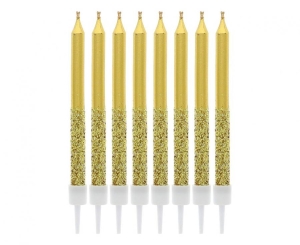 Świeczki metaliczno-brokatowe złote 6 x 0.5 cm 8 szt