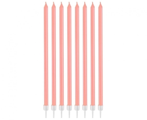 Świeczki perłowe jasnoróżowe 15.5 x 0.44 cm 8 szt