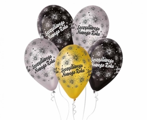 Balony Szczęśliwego Nowego Roku metaliczne 12 cali 6 szt