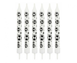 Świeczki urodzinowe 6/6 Piłki nożne (nadruk) z podstawkami