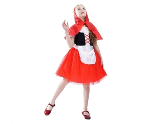 Strój dla dzieci Dziewczynka w czerwonym kapturze (sukienka peleryna z kapturem) rozm. 110/120 cm - 4 szt i 130/140 cm - 2 szt