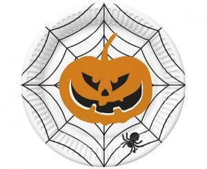 Talerzyki papierowe na Halloween Dynia pajęczyna 18 cm 8 szt