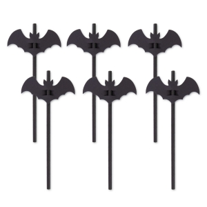 Słomki czarne z nietoperzami na Halloween 12 szt