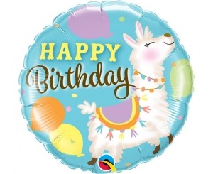 Balon foliowy Happy Birthday Lama okrągły 18 cali