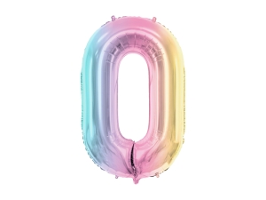 Balon foliowy Cyfra 0 86cm pastelowy tęczowy