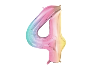 Balon foliowy Cyfra 4 86cm pastelowy tęczowy