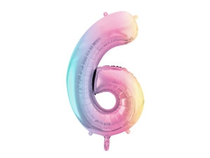 Balon foliowy Cyfra 6 86cm pastelowy tęczowy