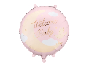 Balon foliowy pastylka Welcome Baby  35 cm x 35 cmjasnoróżowy