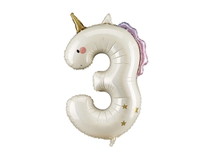 Balon foliowy Cyfra 3 Jednorożec 93cm