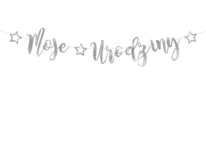 Baner Moje urodziny srebrny 16 5x90cm